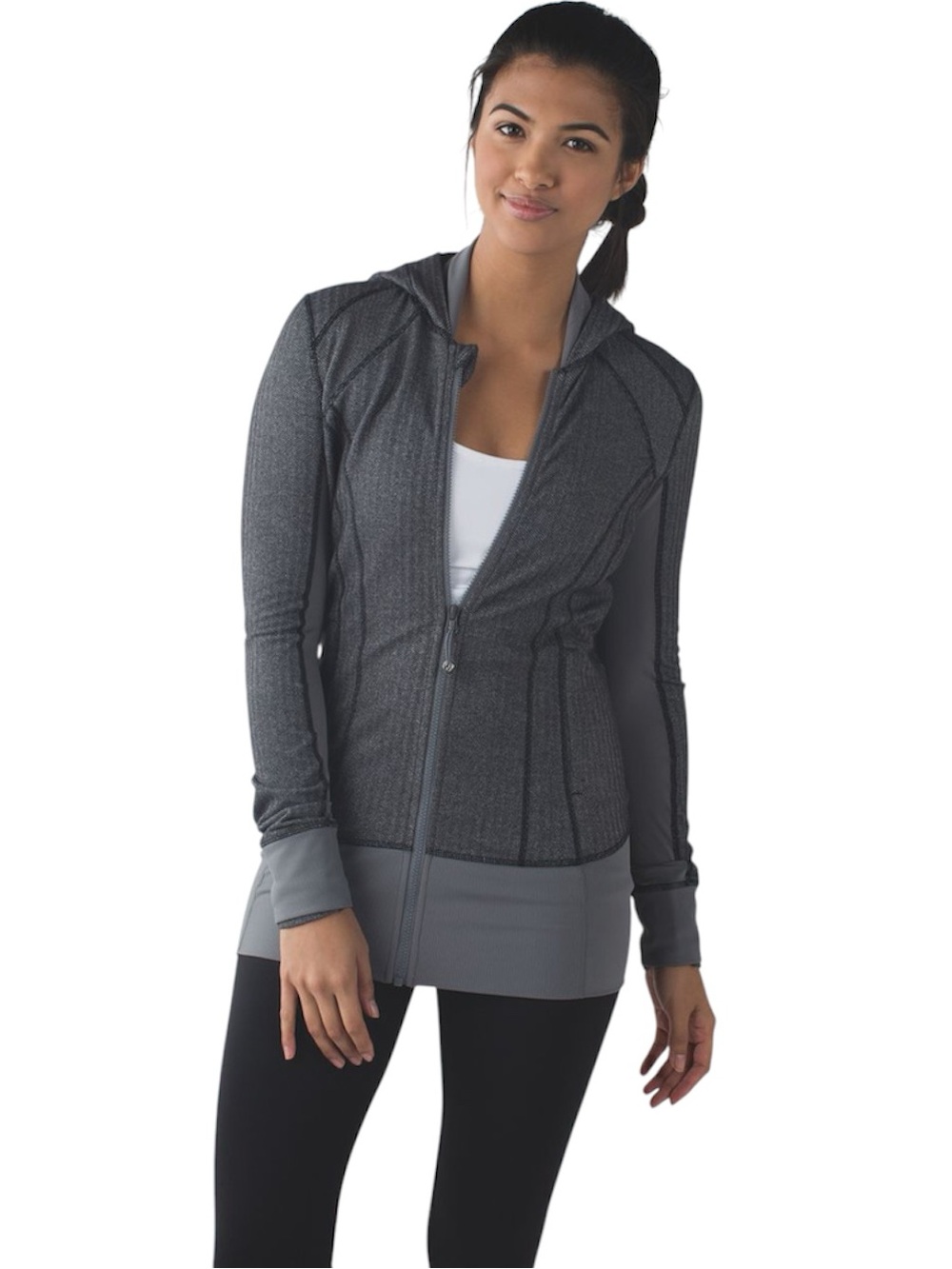 Lululemon Daily Practice Jacket Herringbone Gray Hooded Luon Size 6